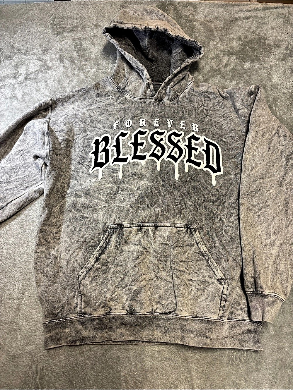 Forever Blessed Poison Fear & Loathing Graphic Hoodie Gray Size Medium